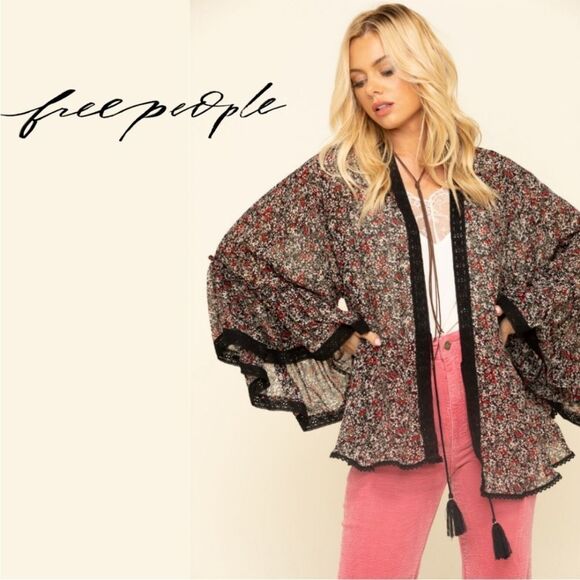 Free People Lola Ditsy Floral Print Kimono Flowy Top, Size Medium NWT - Picture 13 of 14